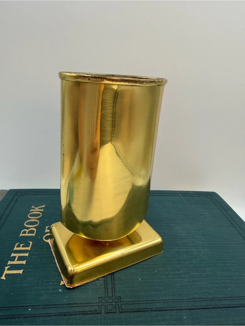 Vintage Brass Plated Eye Glass or Pen Holder / Faux Flower Vase